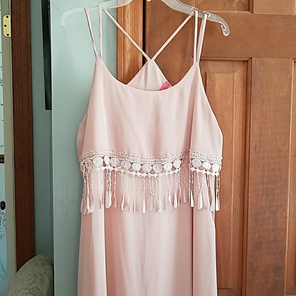 Light Pink Boho Maxi Dress with Tassles